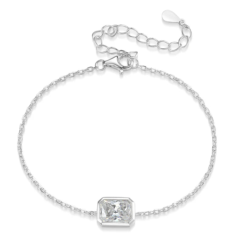 1/2CT Emerald Radiant Cut Moissanite Bracelets for Women Men Adjustable 15-20cm Chain 925 Sterling Silver Jewelry Fine