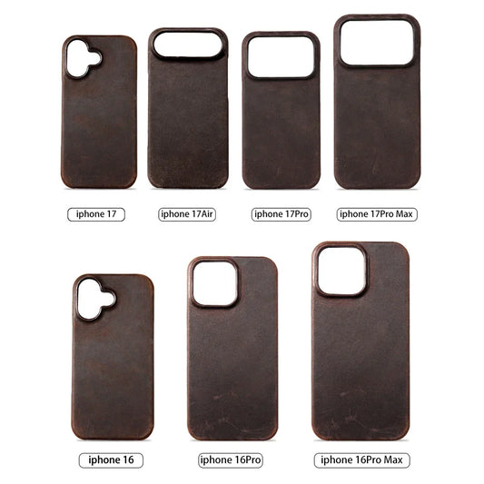 Magsafe Case for iPhone 15 16 17 Pro Max Air Retro Luxury Full Grain Cowhide Genuine Oiled PULL-UP Leather Magnetic Cover