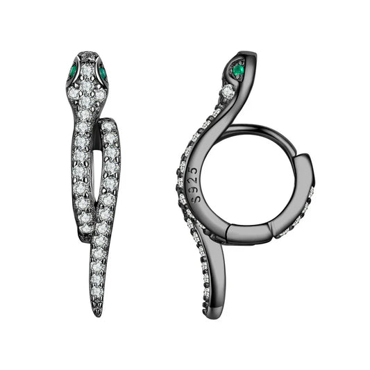925 Sterling Silver 3D Snake Earrings for Women Shiny Zircon Snake Ear Buckles Statement Fine Jewelry Party Gift BSE669