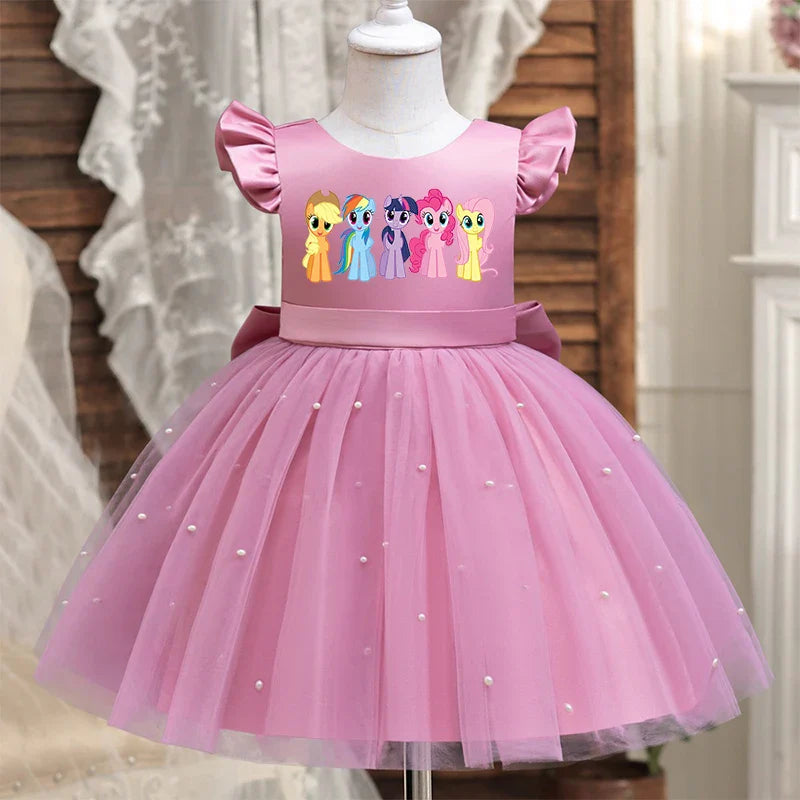 My Little Ponys Toddler Girls Pink Princess Dress Baby Girl Birthday Party Tutu Gown Backless Bow Beading Costume