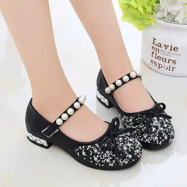 Summer Girls Shoes Bead Mary Janes Flats Fling Princess Glitter Shoes Baby Dance Shoes Kids Sandals Children Wedding Shoes Gold