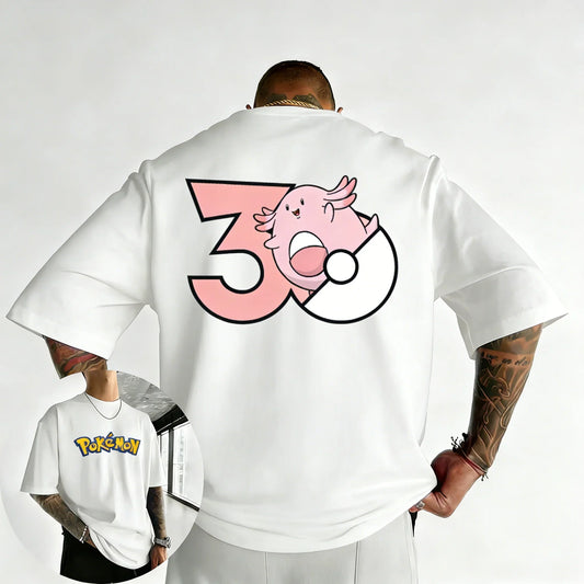 30th Anniversary Chansey Printed T-shirt Summer New Men's and Women's Harajuku Large Loose Casual Short Sleeve Top