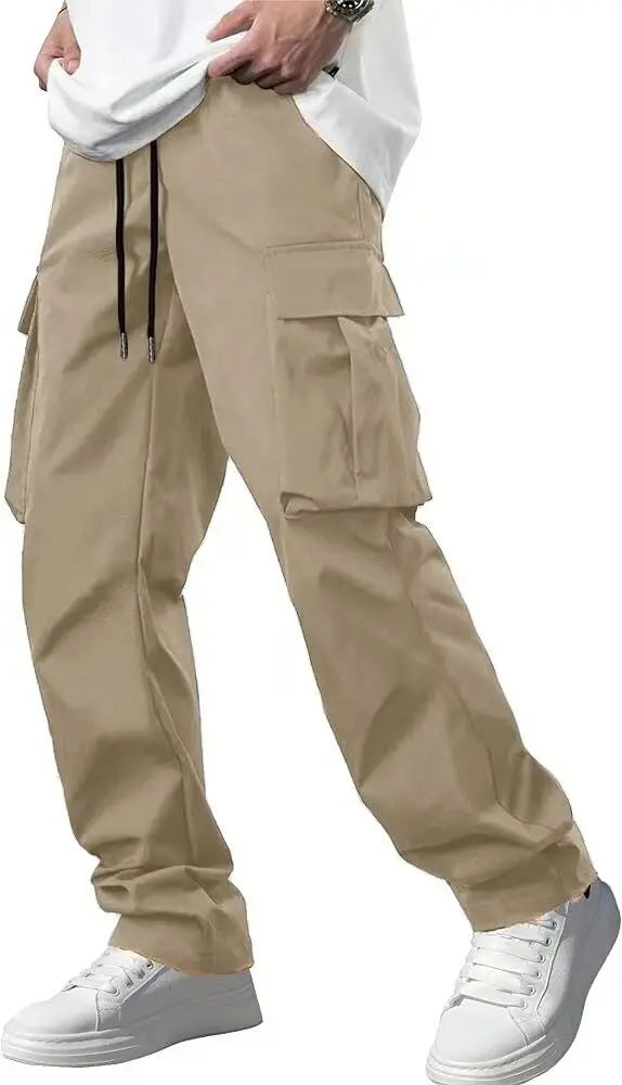 American style high street multi pocket workwear pants for men's new trendy loose straight leg versatile casual long pants