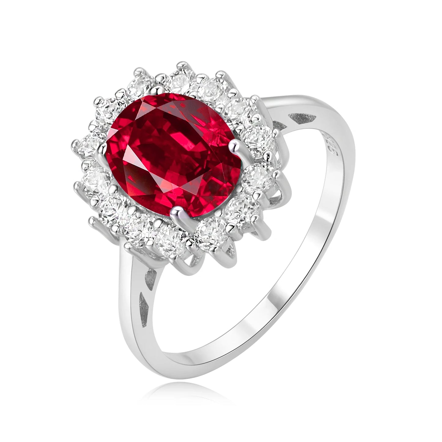 Halo Rings for Women Created Blue Sapphire Nano Emerald Red Ruby Princess Diana 2.67ct Oval Cut 925 Sterling Silver Rings