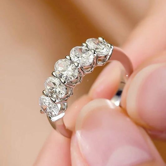 3*5mm D Color 5 Stone Oval Moissanite Wedding Band Sterling Silver 925 Certified Engagament Eternity Jewelry Wholesale