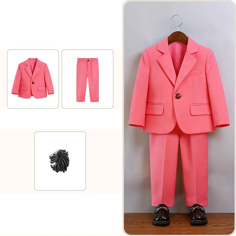 Boys Summer Khaki Pink Photography Suit Gentleman Kids Breathable Jacket Pants Ceremony Costume Children Silm Fit Wedding Dress