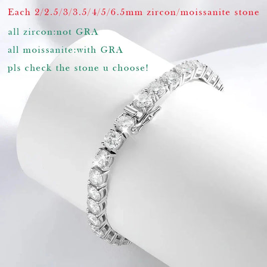 18k Plated 2-4mm Zircon/moissanite Tennis Bracelet for Women Man Full Diamond Original Real 925 Sterling Silver Jewelry