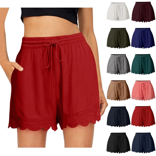 Shorts For Women Ruffle Hem Casual Shorts Plus Size Drawstring Lace Shorts