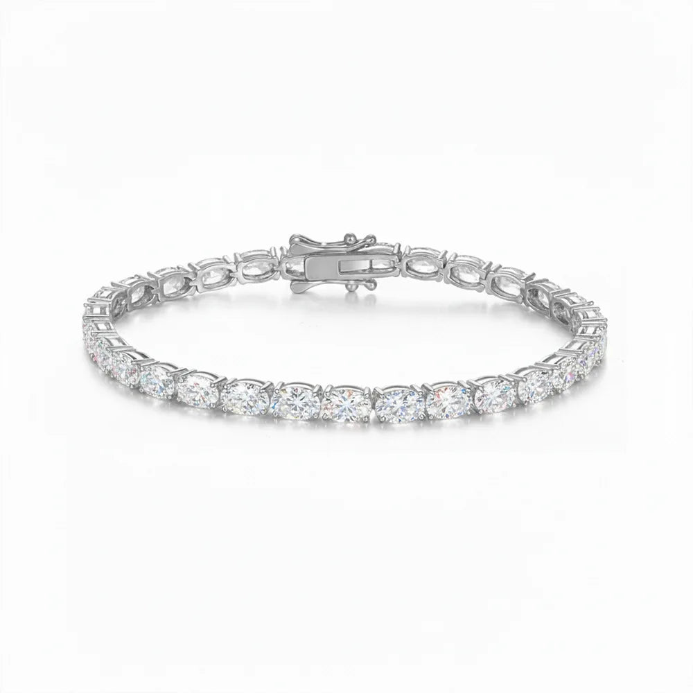 0.3/0.5/1Carat East West Set Oval Cut Moissanite Diamond Tennis Bracelets for Women 925 Sterling Silver Bracelet Anniversary