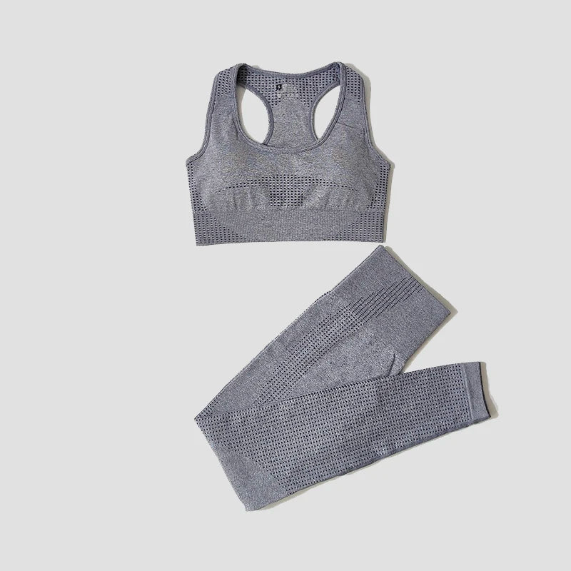 Women Seamless Yoga Set Fitness Sports Suits Gym Clothing Long Sleeve Crop Top Shirts High Waist Running Leggings Workout Pants