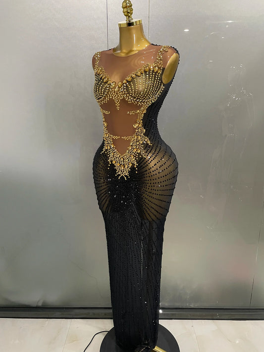 Sexy Sparkly Rhinestones Sleeveless Long Dress 2025 New Women Birthday Celebrate Evening Photo Shoot Stage Performance Costume