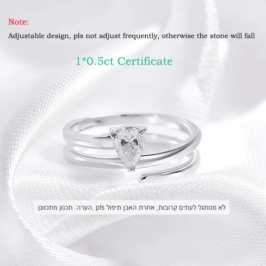 Certified 0.5CT Real Moissanite Solitaire Rings for Women Sterling Silver 925 Plated 18K Lab Daimond Female Tail Ring