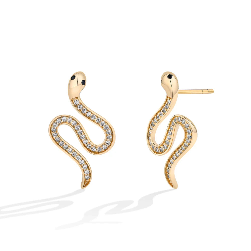 Full moissanite Snake Stud Earring For Women Girls Real 925 Sterling Silver Jewelry Engagement Party Gifts High Quality