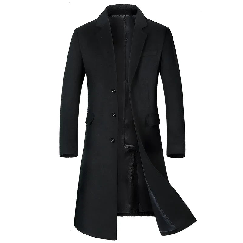 Sobretudo Masculino de Lã de Alta Qualidade Outono Inverno Casaco Trench Longo da Moda Algodão Grosso Acima do Joelho M-4XL