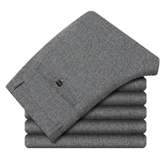 Male Spring Summer Casual Straight Pants Artificial Linen Business Casual Pants Mid Aged Men's Trousers