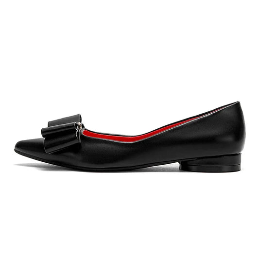 Women's Shoes 2025 Luxury Brand New ListingPU Casual Flat Leather Shoes Black Pointed Toe Lazy Shoes Bowknot
