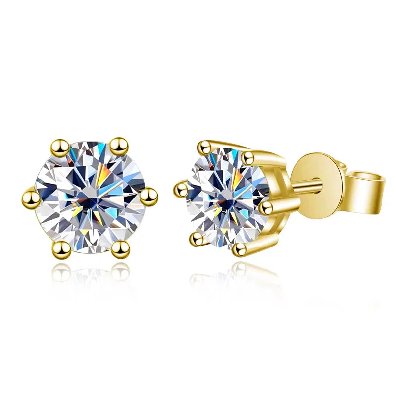 Moissanite Stud Earrings 14K White Gold Plated Sterling Silver D VVS1 Lab Diamond 6 Claws Round Ear Studs For Women