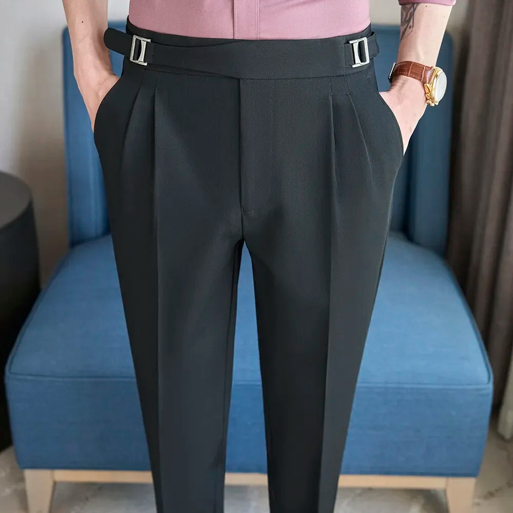 Spring Autumn Smart Casual Suit Pants Men Solid Color Slim Fit Office Fomal Wedding Party Dress Pants Mens White Suit Trousers