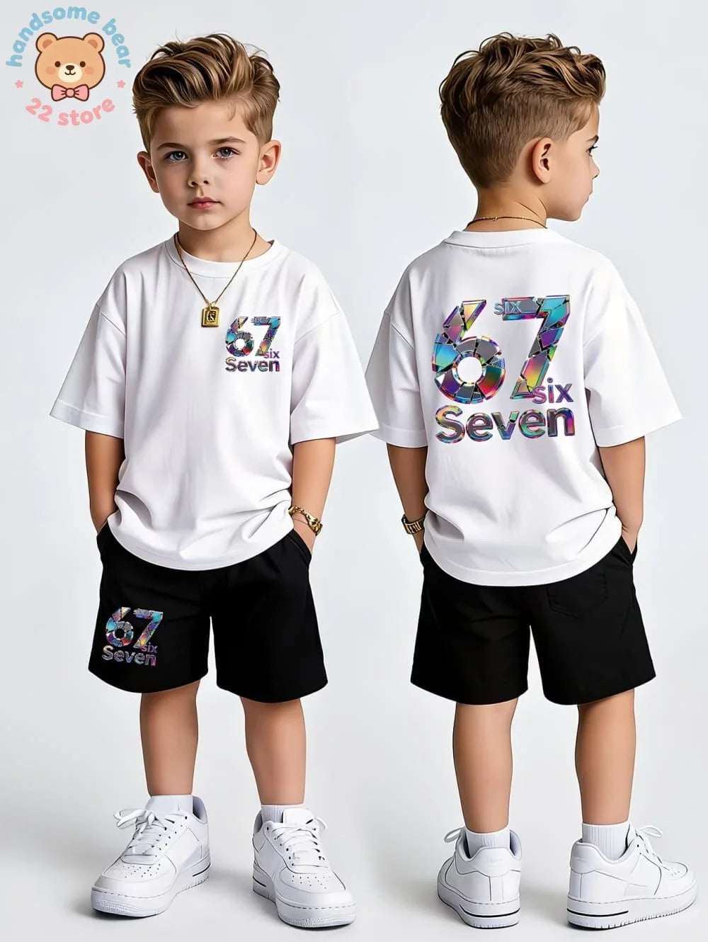 Boys Sets 67 Funny Print Kids T-Shirt Shorts Pant Set Casual Italian Brainrot Summer Top Suit for Funny Gift Children's Clothing