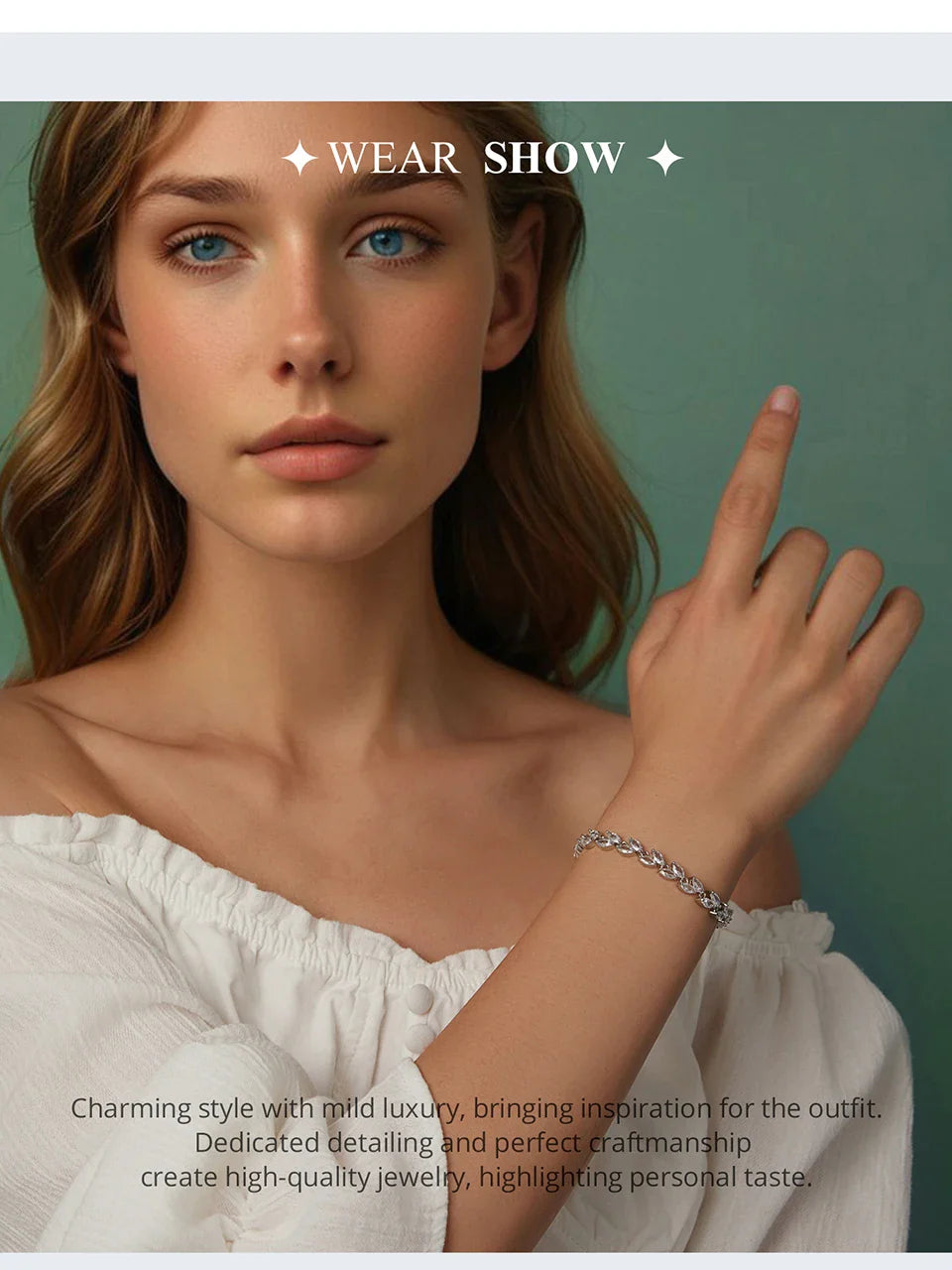 White Gold Plated Sparkling Cubic Zirconia Classic Olive Leaf Bracelet, Gold Bracelets for Women Fashion Jewelry YIB069