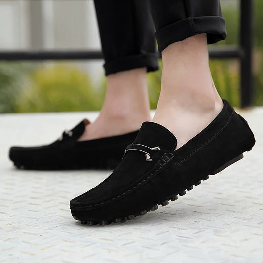 Sapatos Casuais Masculinos de Couro Genuíno de Alta Qualidade, Mocassins Masculinos de Camurça Sem Cadarço, Sapatilhas Macias Antiderrapantes, Sapatos de Condução Masculinos Tamanho 38-46