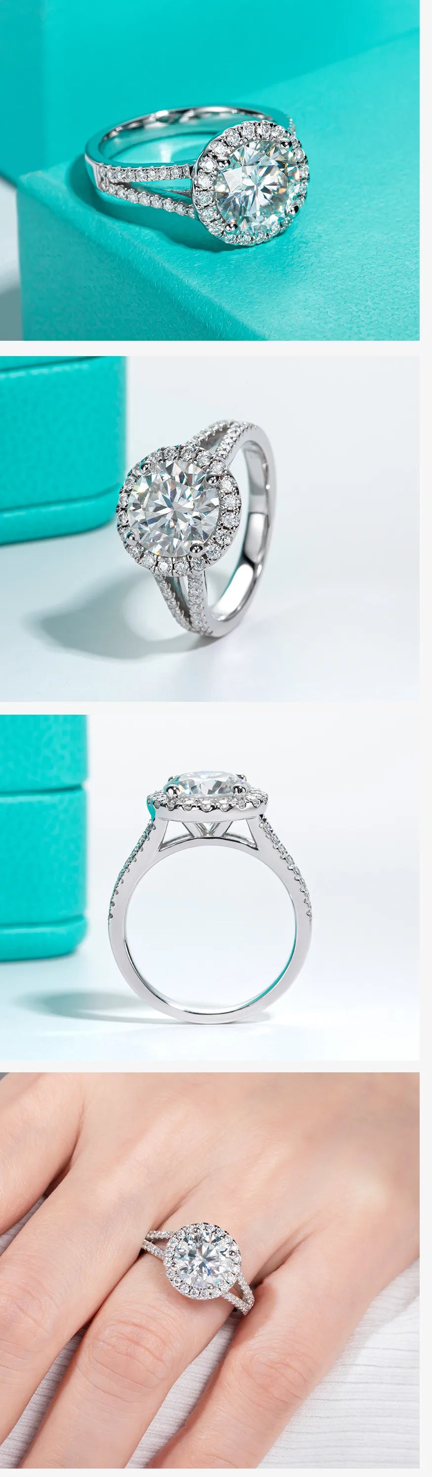 3ct Round Cut D Color Moissanite Halo Engagement Ring 18K Gold Plated Luxury Wedding Band Rings Jewelry Women Wholesale