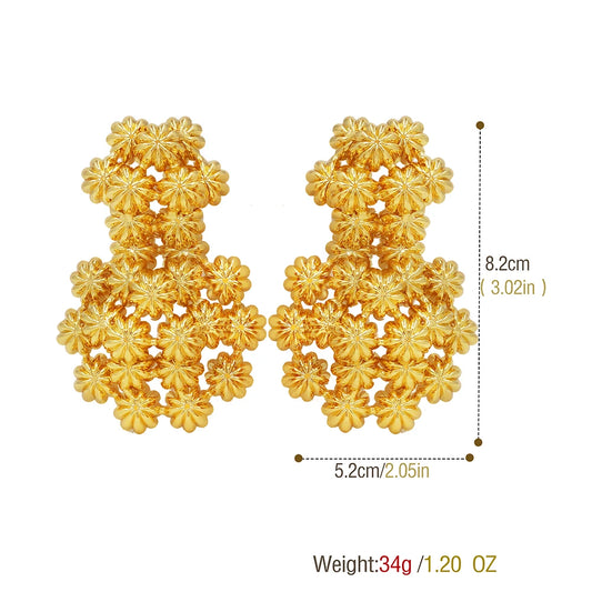 Exaggerate Africal Big Flower Earrings For Women 18K Gold Plated Fashion Piercing Earrings Dubai Nigeria Wedding Party Jewelry