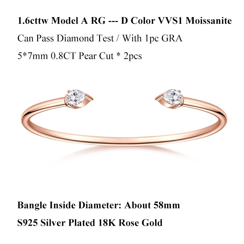 Dainty 0.5CT Round Brilliant Cut Moissanite Cuff Bangle for Women s925 Silver Lab Diamond Open Hand Chain Bracelet Gift