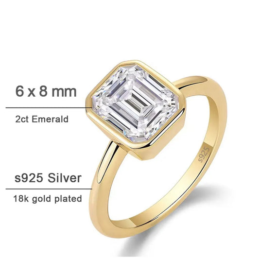 GRA Certified 2CT Emerald Moissanite Rings for Women 18k White Gold Jewelry Sterling Silver s925 Wedding Diamond Ring