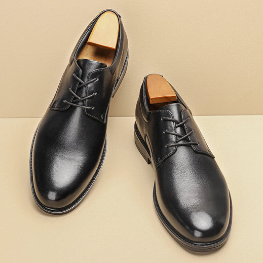 Men's Black Formal Dress Shoes Genuine Cow Leather Derby Shoes Pigskin Lined Ultra Soft Rubber Sole Formal Footwear