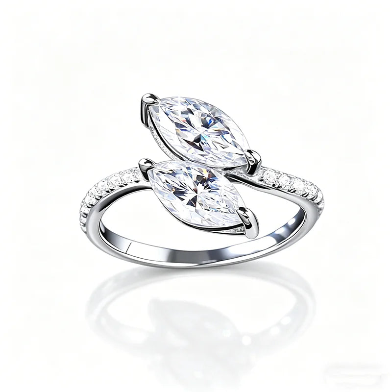 Double Marquise Cut 1CT Moissanite Wedding Rings for Women Luxury Couple Jewelry S925 Sterling Silver Plated 18K Gold
