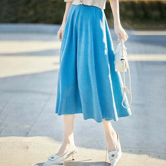 Autumn And Winter High Waist 100% Pure Wool Skirt Female Slim Long Knitted Wool Skirt Loose Wearing A-Line Skirt