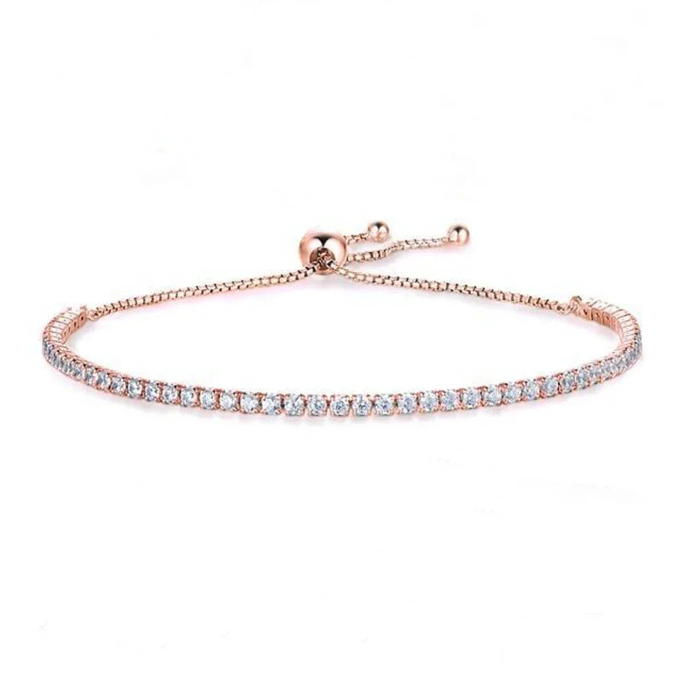 2mm Round Full Moissanite Diamond Tennis Bracelet for Women 925 Sterling Silver Plated 18K Gold Adjustable Wrist Chain Jewelry