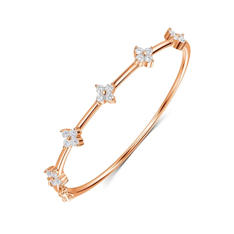 Clover Full Moissanite Diamond Bangle with Certificate 925 Sterling Silver Lucky Flower Bracelets for Women Fine Jewelry Gifts