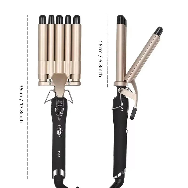 Quick Heating Ceramic 2 Temperature Controlled Curling iron Portable PTC heating 5 buckets of wave curling iron