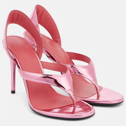 Summer New Women's Stiletto Sandals Concise Female Flipflop High-heeled Sandals Slingback Runway Ladies Shoes Large Sizes 34-46