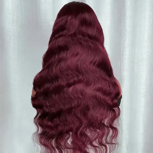 99J Burgundy Pre impregnated Lace Women's Front Hair -250% Density 13x4 Body Wave HD Transparent Lace Front Wig For Women