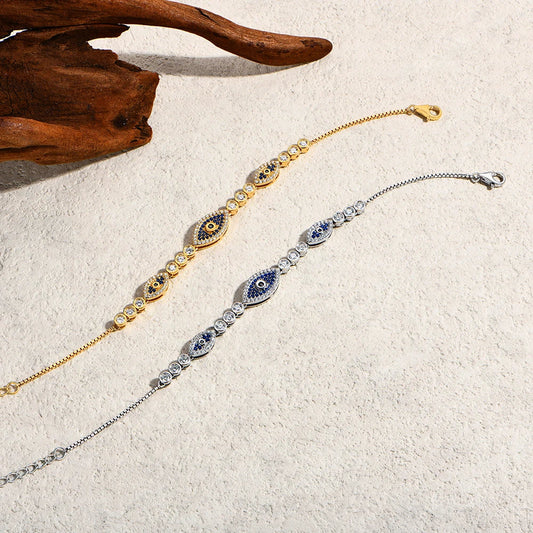 Charm Evil Eye Bracelet s925 Sterling Silver Laboratory Sapphire Adjustable Bracelets For Women Party Gift Fine Jewelry