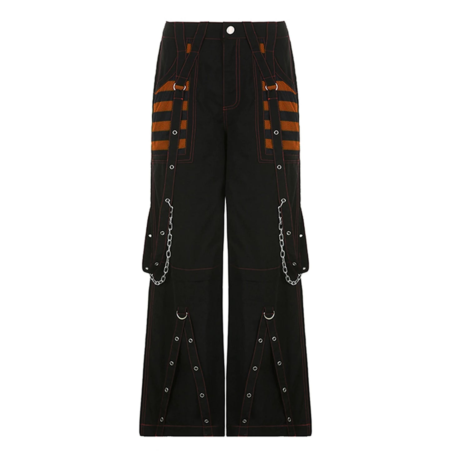 Calça Jeans Cargo Feminina Outono Inverno Listrada com Zíper e Botão Solta Casual Calças Streetwear com Bolsos