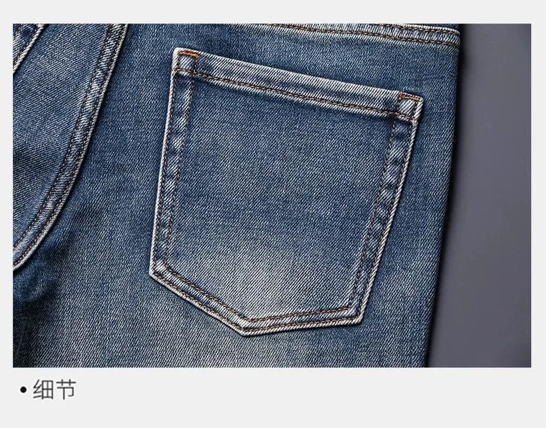 Calça Jeans Masculina Reta Vintage Americana Estampada Tendência Primavera Outono Nova Moda Calça Jeans Stretch Esportiva Casual 28-36