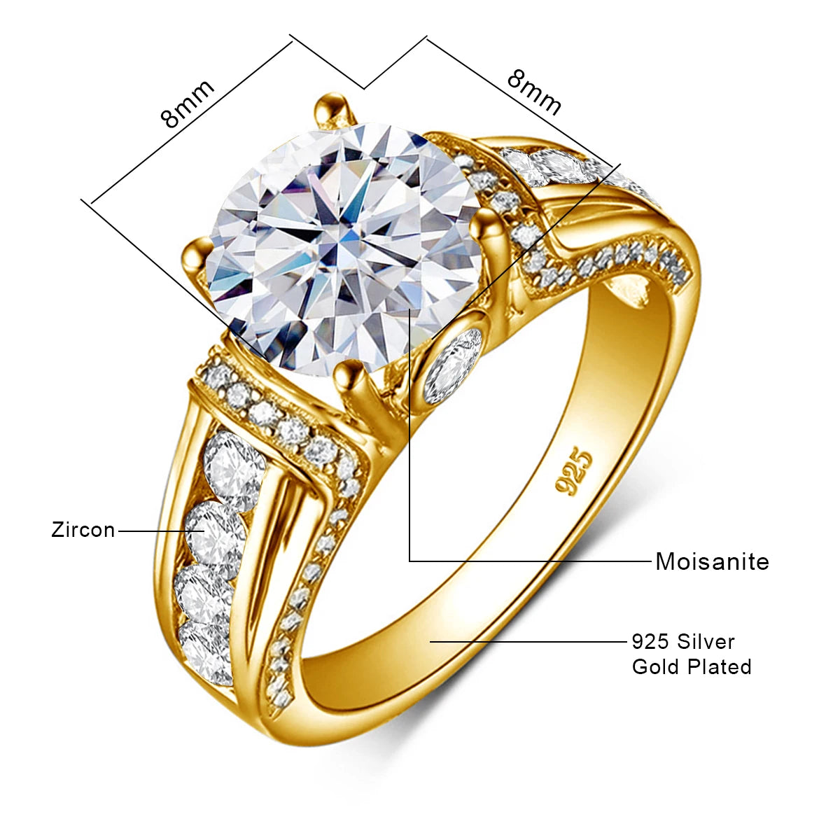 Luxury 2 Carats Moissanite Rings For Women Pure 925 Sterling Silver Wedding Band Female Jewelry Accessories GRA Certified