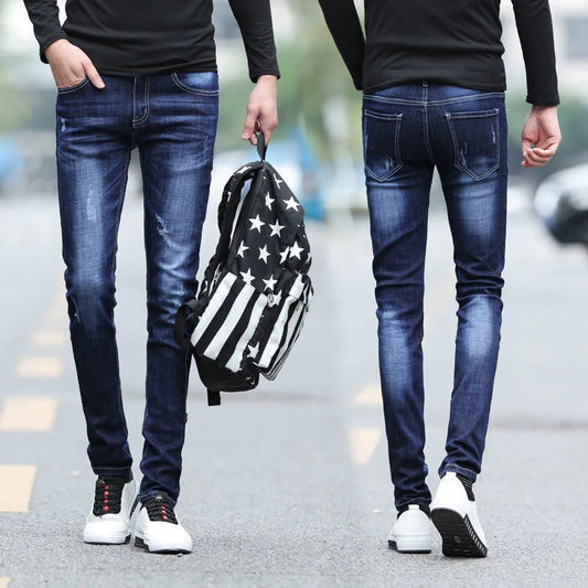 Spring and Autumn Fashion Trend Solid Color Retro Sports Straight Leg Jeans Men's Casual Comfortable Elastic High-Quality Jeans