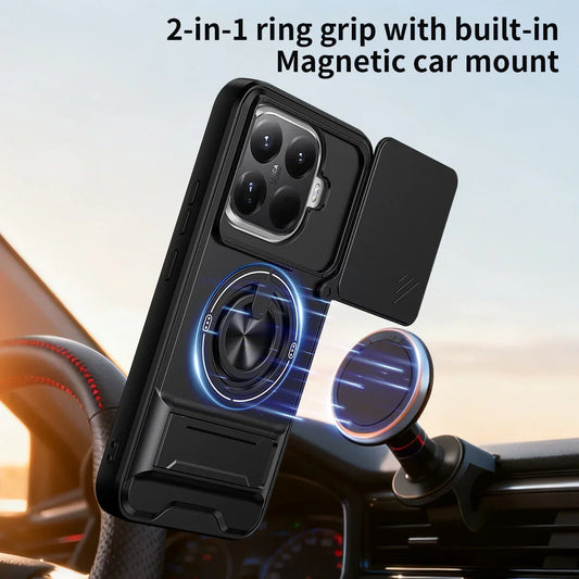 15T/15T Pro Armor Case For Xiaomi 15T Pro Case Shockproof Slide Lens Protector Phone Cover For Xiaomi 15T Case Fundas With Ring