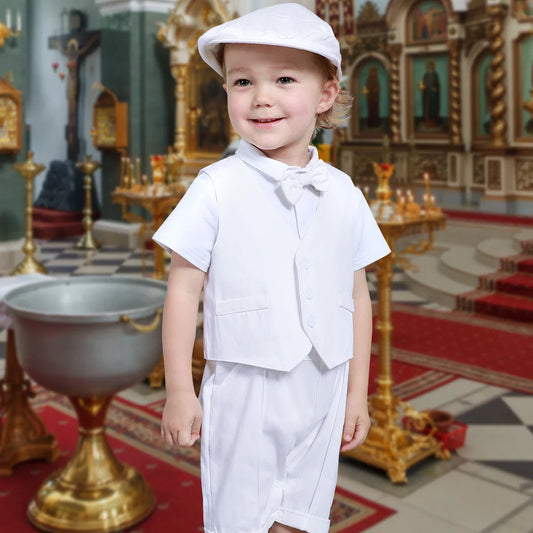 Baby Boys Baptism Outfit Infant Wedding Gentleman Set Christening Formal Birthday Party Suit Suspender Bow Tie Romper