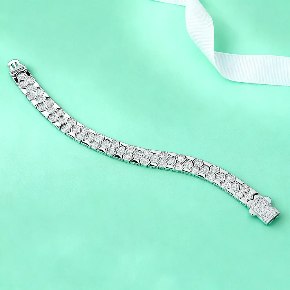 Full Moissanite Bracelet for Men Woman Lab Diamond with GRA Certified Unique Honeycomb Design S925 Sterling Silver Party Jewelry