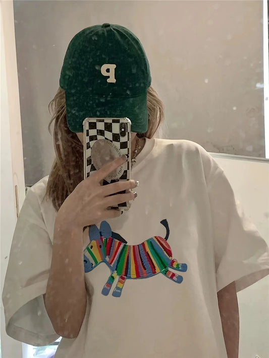 Oversized Women Tshirt Summer Fashion Drawn Printed Casual Short Sleeve Top Pullover Comfortable Plus Size Tee Trendy Outfit