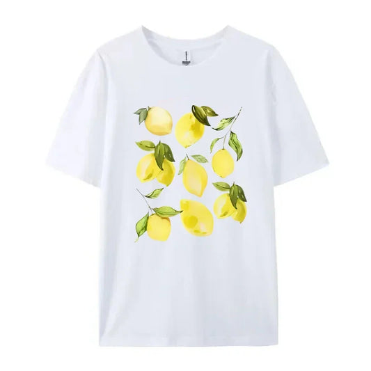 Vintage Cute Lemon Fruit T Shirt Short Sleeve Loose Botanical Tshirt Cottagecore Clothes Women Retro Aesthetic T-Shirts
