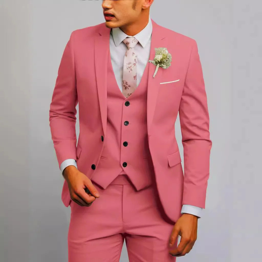 2025 Fashion Men Slim Fit Two Button Suit Set Amazon Cross Border Three Piece Business Suit