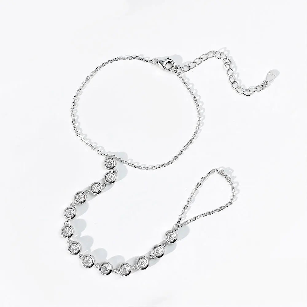3mm Moissanite Bracelets for Women Girls 15-20cm Adjustable Chain 925 Sterling Silver Plated 18k Dainty Bubble Bracelet