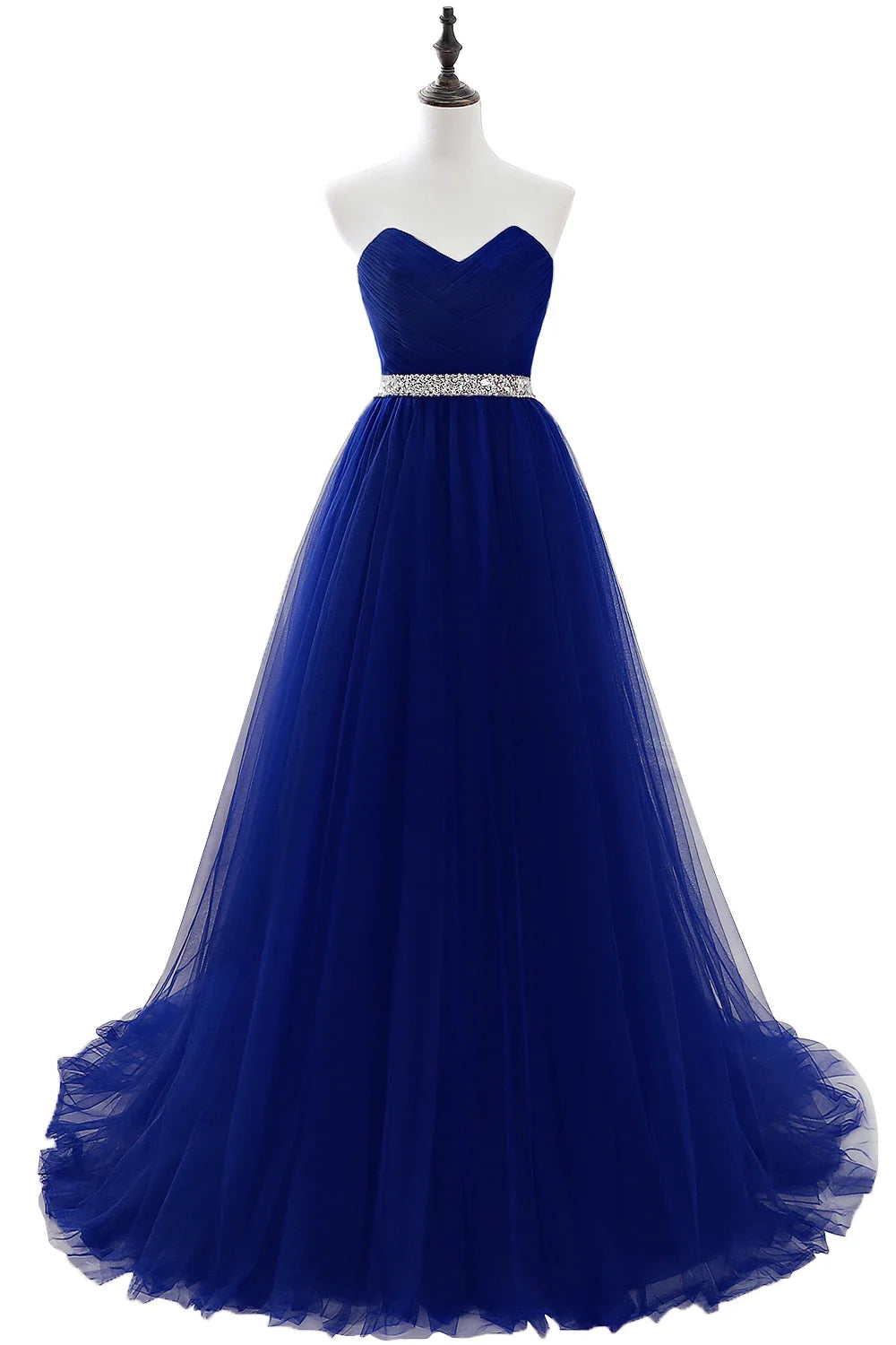 A-line Strapless Tulle Royal Blue Evening Dresses Lace Up Crystal Sequin Formal Party For Bride Sexy Prom Gown Wedding Party
